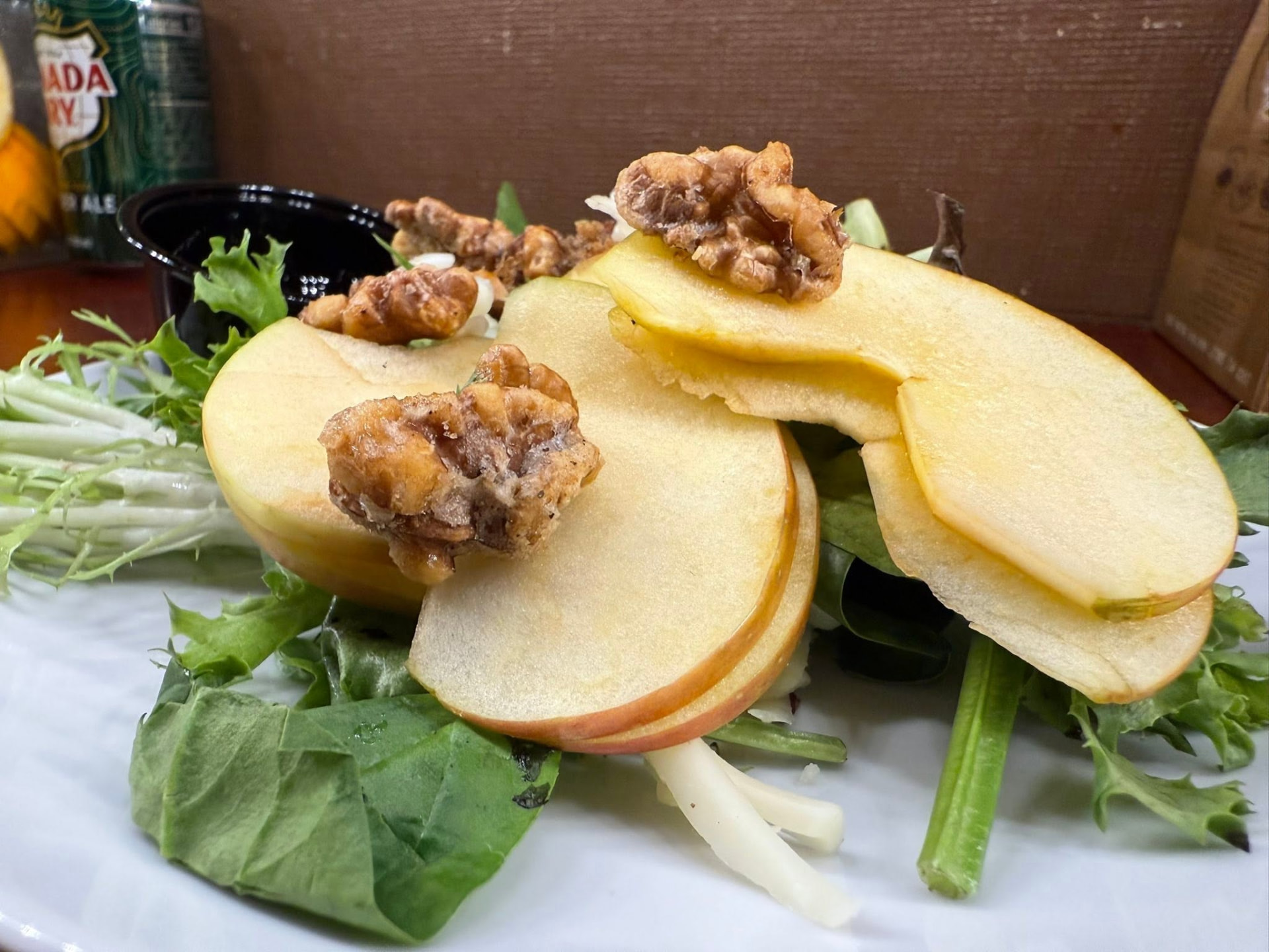 Apple and candied walnut salad close up