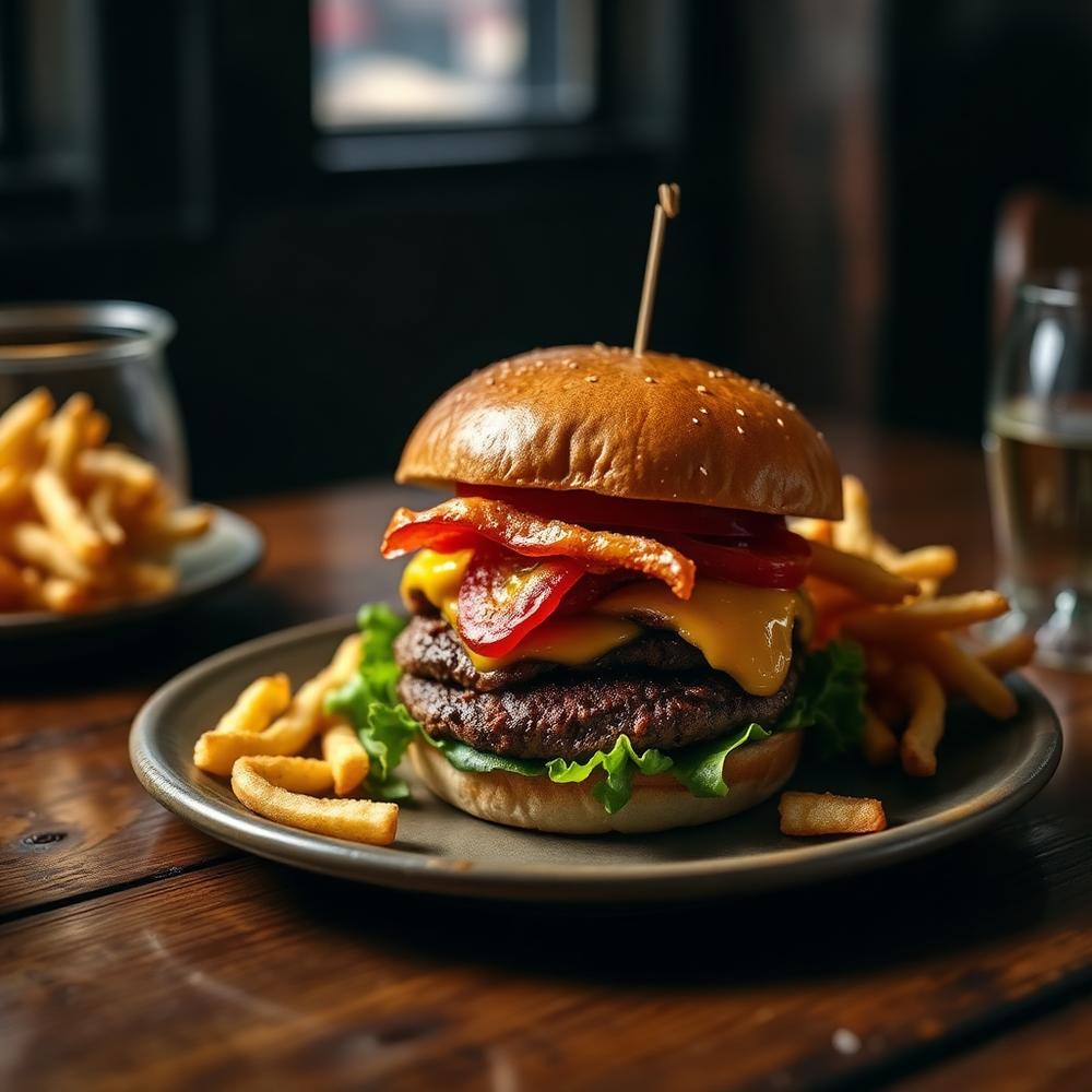 Smash burger with crinkle cut fries