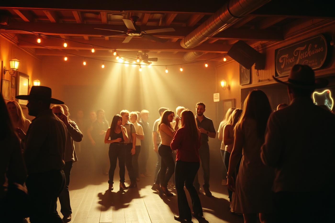 Crowd dancing to live music inside the Buckskin Tavern